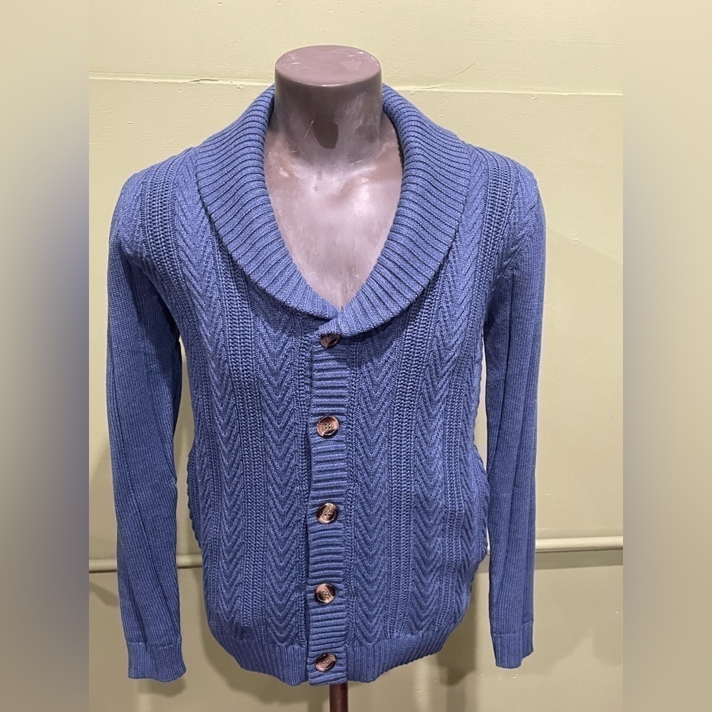 Lavane sweater cardigan blue Shaw collar regular fit knitted